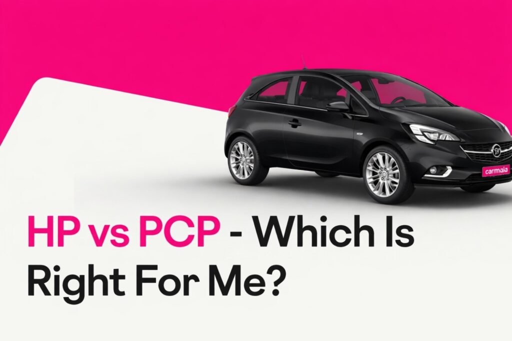 Black car with HP vs PCP comparison banner
