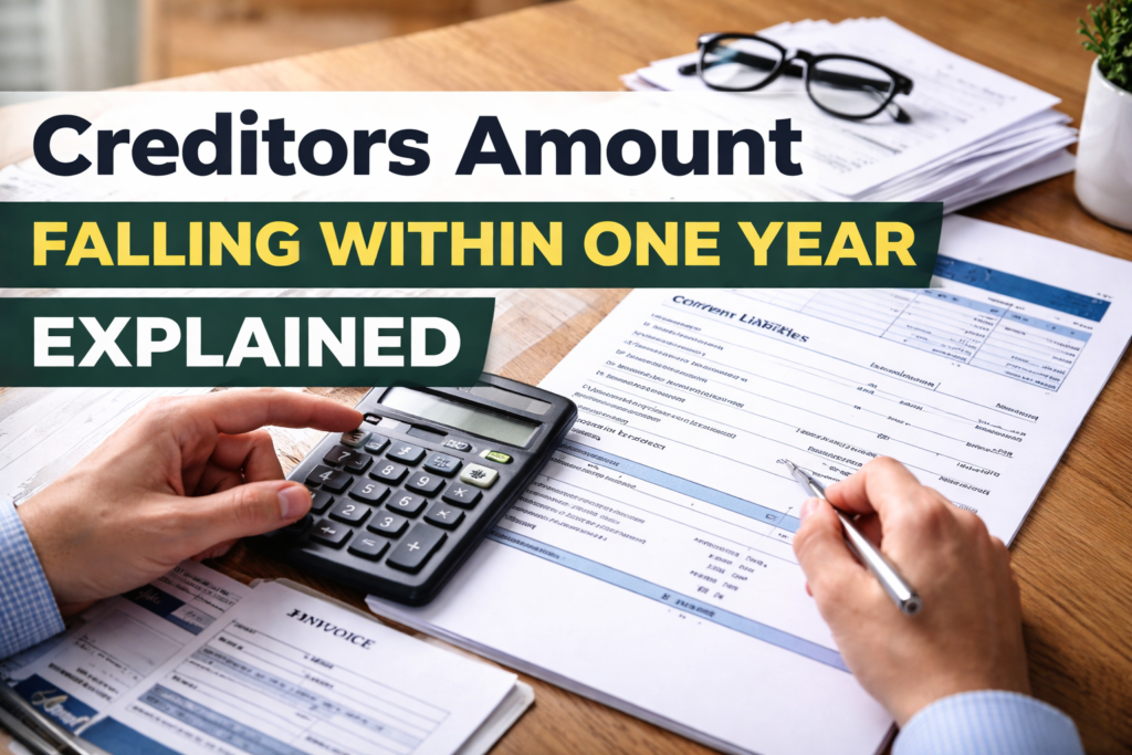 Creditors amount falling within one year shown on a company balance sheet with financial documents