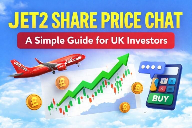 Jet2 share price chat banner showing Jet2 airplane, stock chart and UK investing theme