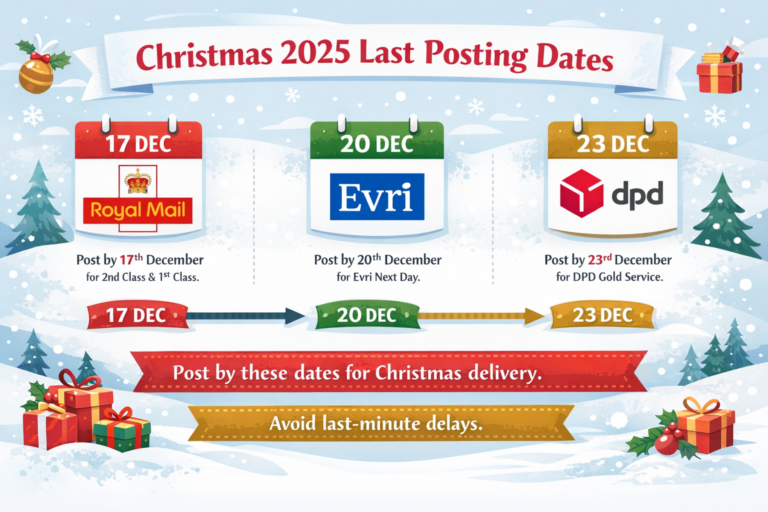 Infographic showing UK last posting dates for Christmas 2025