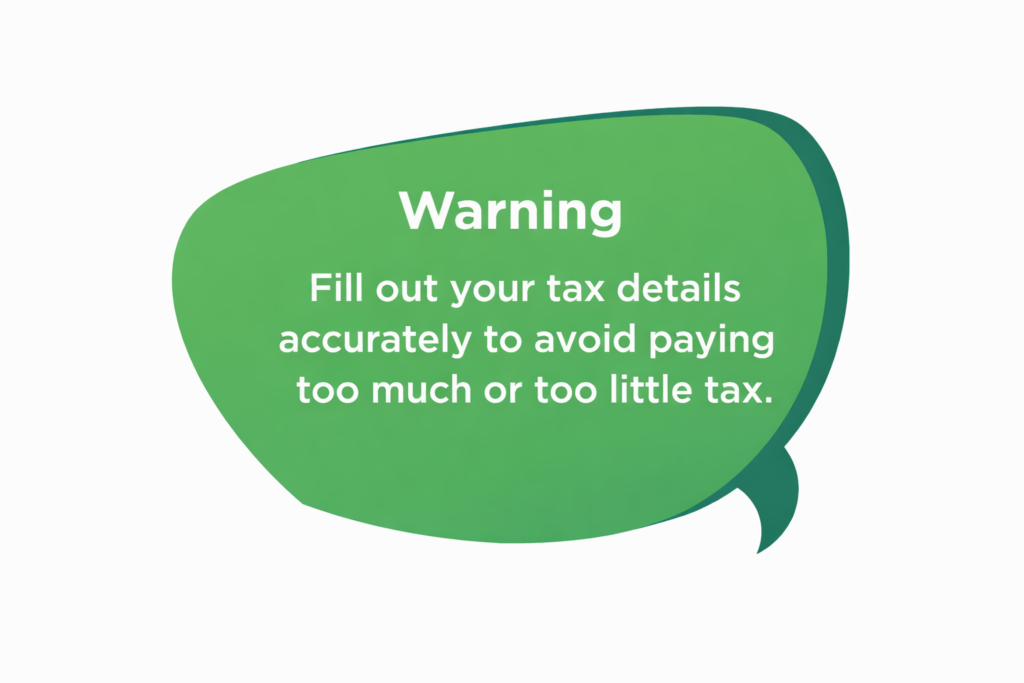 UK tax code warning about filling tax details correctly