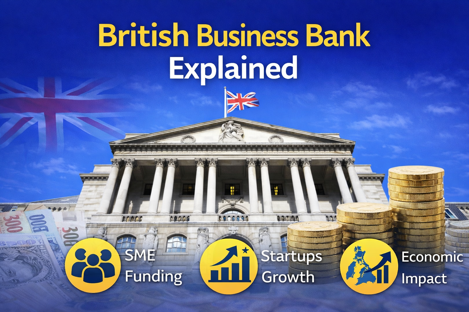 British Business Bank building with London financial district skyline