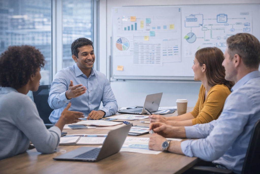 Flat business structure illustrated through a collaborative team network model