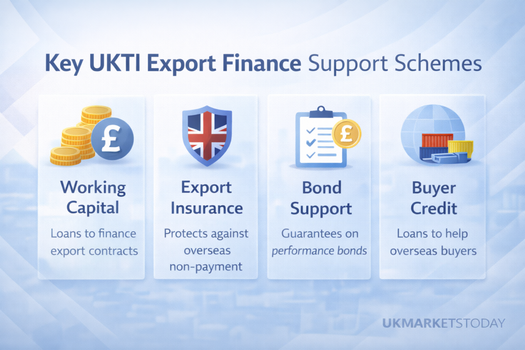 UKTI export finance overview illustrating bond support and buyer credit solutions