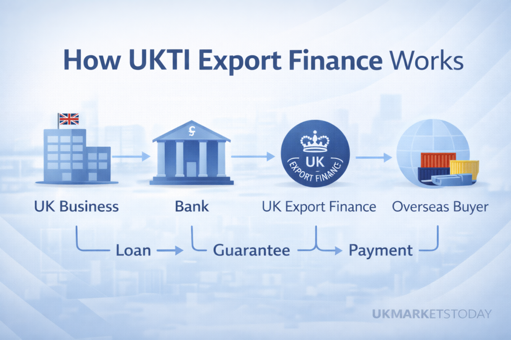 UKTI export finance support schemes infographic with working capital and export insurance