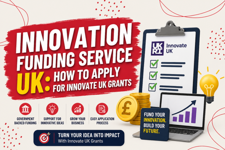 Innovation funding service UK illustration showing green industry and government funding support