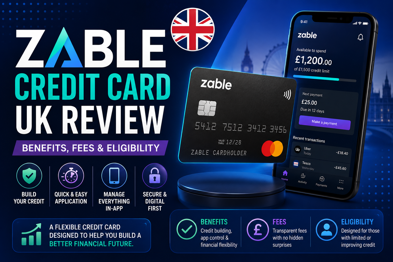 Zable credit card UK app interface review