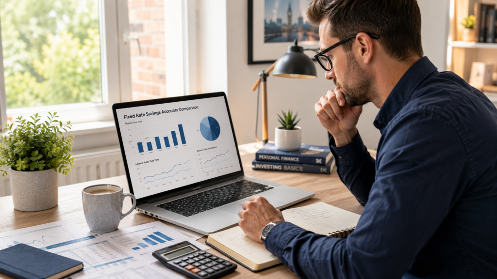 British couple comparing the Best Fixed Rate Savings Accounts UK