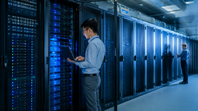 AI data centre using advanced memory technology supplied by Micron Technology for cloud computing and artificial intelligence.