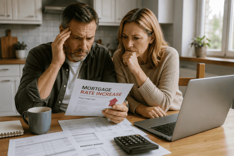 British homeowners reviewing mortgage documents after UK mortgage rates increased in 2026.