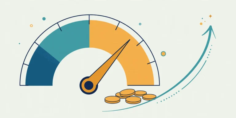 Illustration of a rising credit score gauge