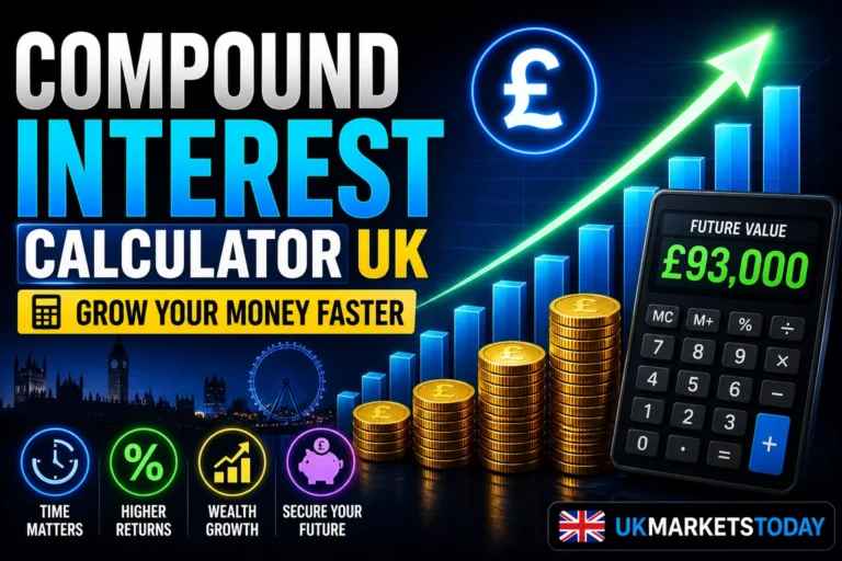 Compound interest calculator UK formula explained with investment growth example.