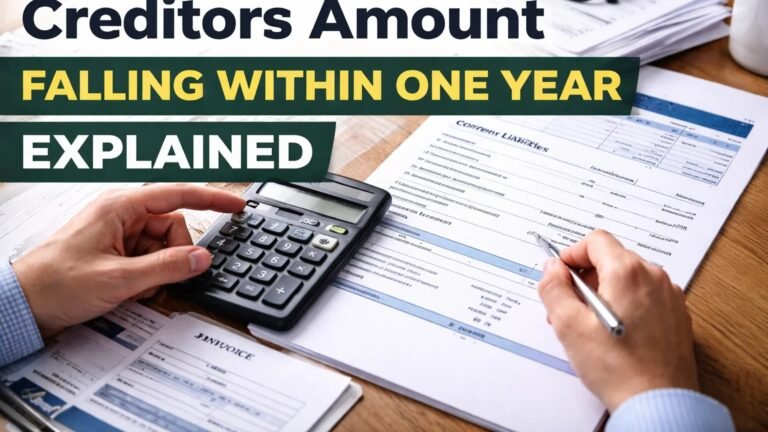 Creditors amount falling within one year shown on a company balance sheet with financial documents
