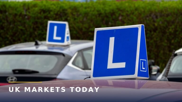 Driving school cars with L plates parked in a row. Photo from Pexels.