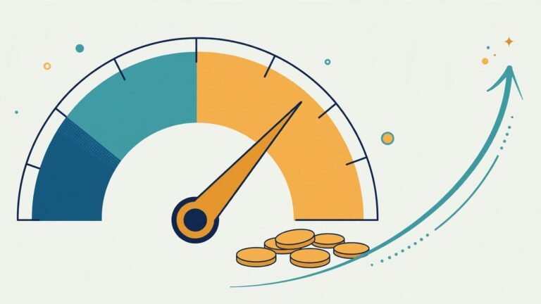 Illustration of a rising credit score gauge
