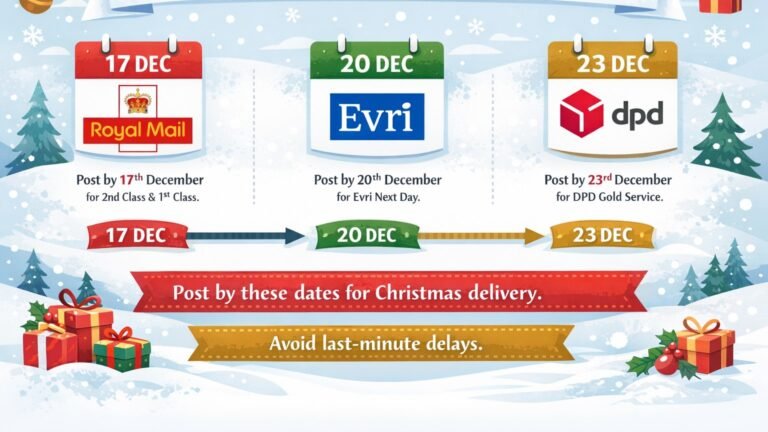 Infographic showing UK last posting dates for Christmas 2025