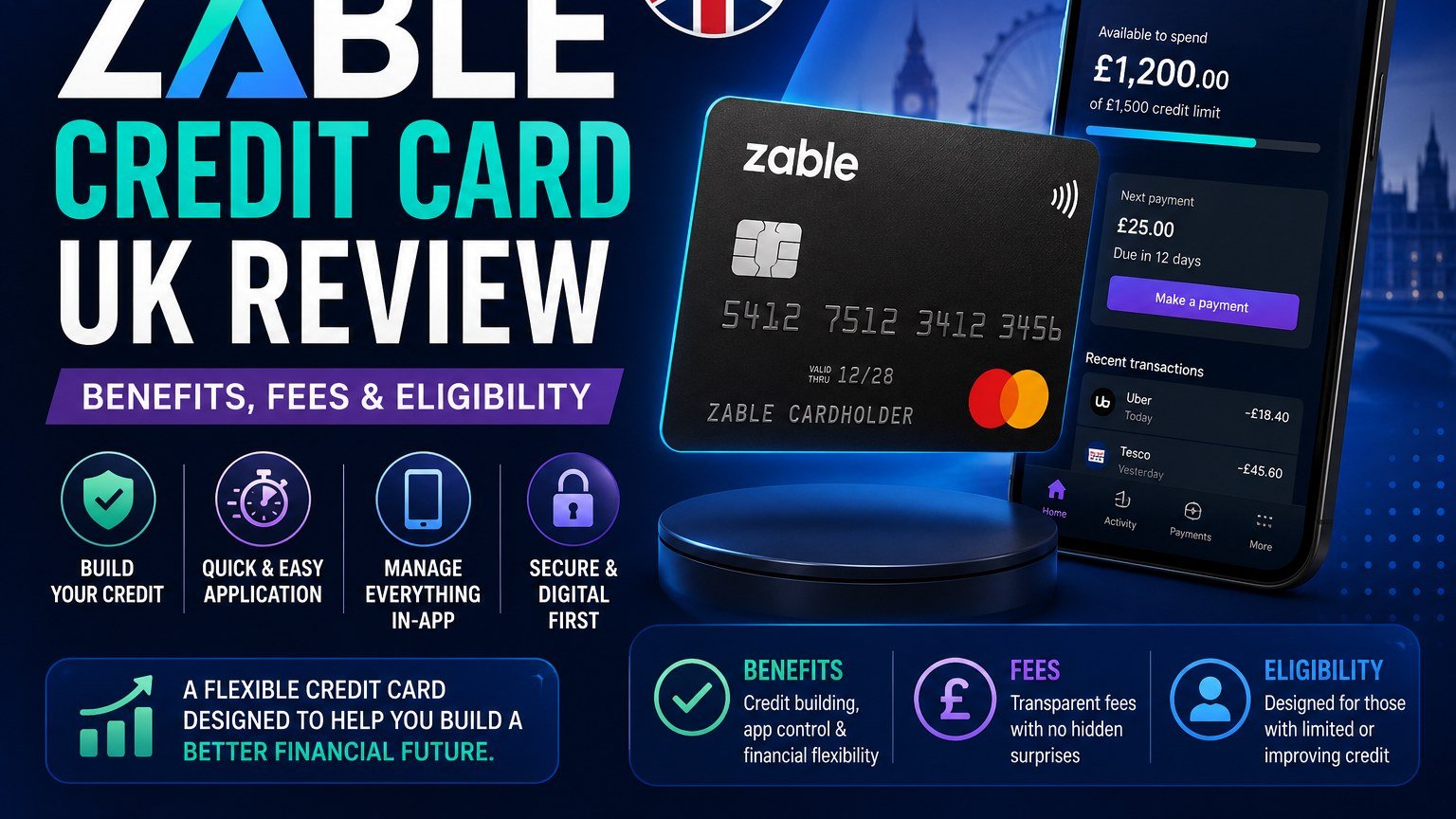 Zable credit card UK app interface review